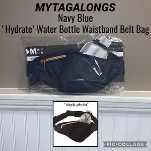 NWT Navy Blue MYTAGALONGS Hydrate Water Bottle Waistband Belt Bag